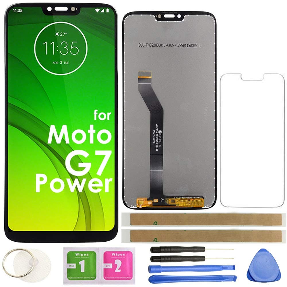 G7 Power LCD Screen Replacement Touch Display Digitizer Assembly 6.2" 157mm (Black) for Motorola Moto G7 Power XT1955-5 XT1955-6 6.2 inch with Repair tools and screen protector (US Version)