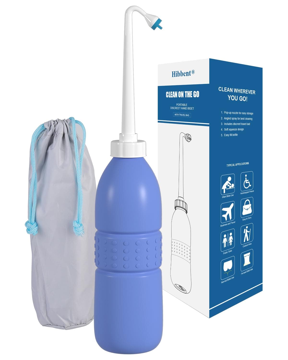 Hibbent 620Ml, Blue: Portable Bidet Sprayer and Travel Bidet with Hand Held Bidet Bottle for Personal Cleansing Use - Include Extended Nozzle - Personal Hygiene Care Toilet Bidet Shower/