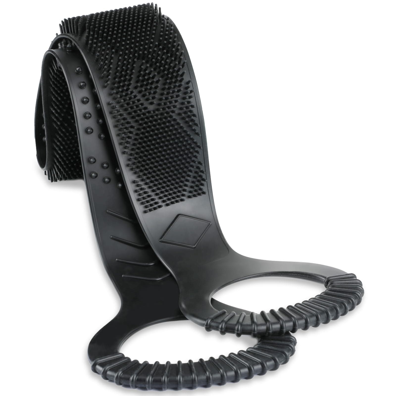 FREATECH Silicone Back Scrubber for Shower, 36" Dual-Sided Back Washer Exfoliator Strap to Clean, Exfoliate and Massage, Easily Cover The Entire Back for Men Women, Easy to Clean, Black