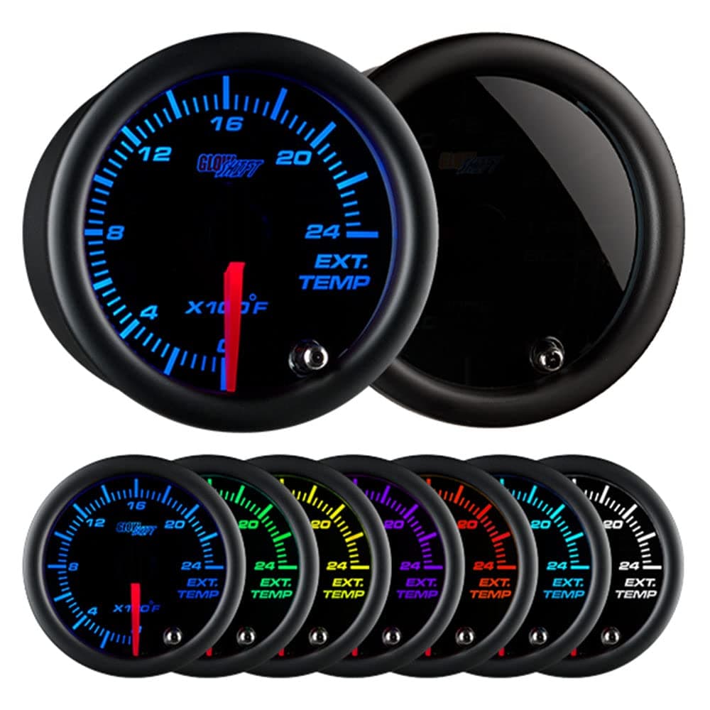GlowShift Tinted 7 Color 2400F Pyrometer Exhaust Gas Temp Gauge Kit - Includes 1/8-27 NPT Type K EGT Probe & Wiring - Multi-Color Display - Black Dial - Smoked Lens - for Car & Truck - 2-1/16" 52mm