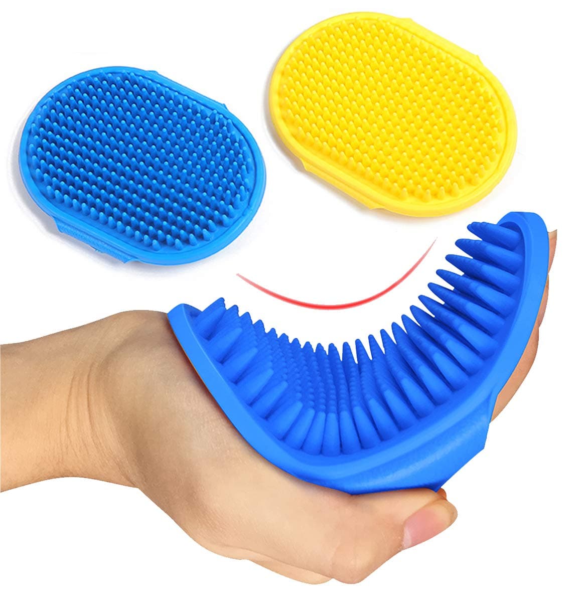 Dog Grooming Brush, Pet Shampoo Bath Brush Shedding Soothing Massage Rubber Comb with Adjustable Ring Handle for Long Short Haired Dogs and Cats 2pcs