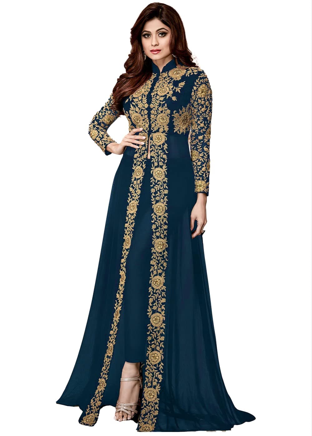 Florely Women's Embroidered Georgette Semi-Stiched Anarkali Gown with Dupatta(Codding)