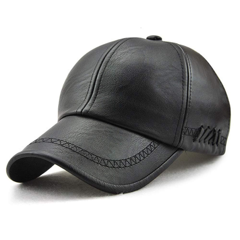 Plain Baseball Cap, Men Adjustable Structured PU Classic Baseball Cap Hat,Winter for Elderly Father