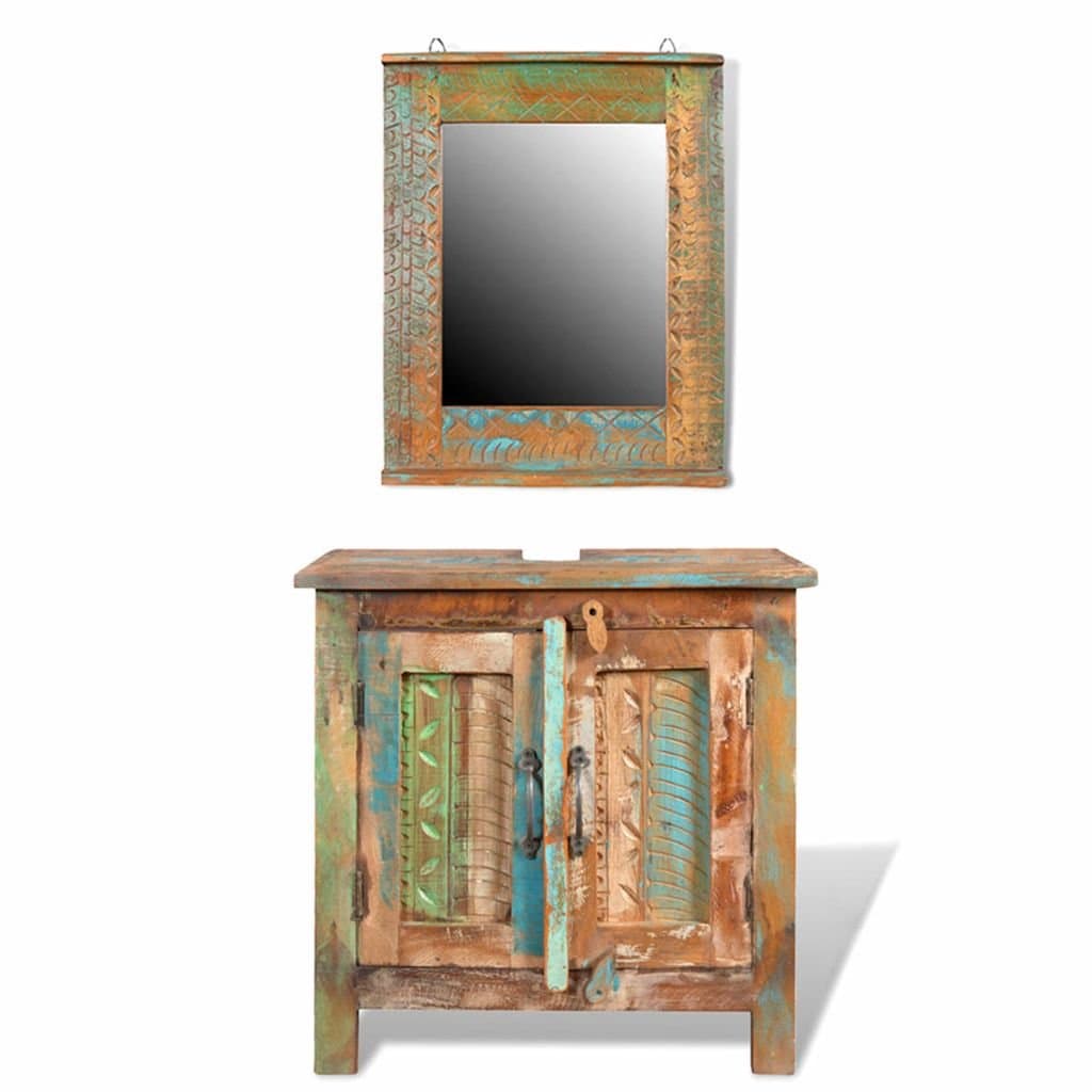 Lingjiushopping in Solid Reclaimed Wood Bathroom Cabinet Mirror Mirror Specifications: Total Size: 45 x 55 cm (L x A)