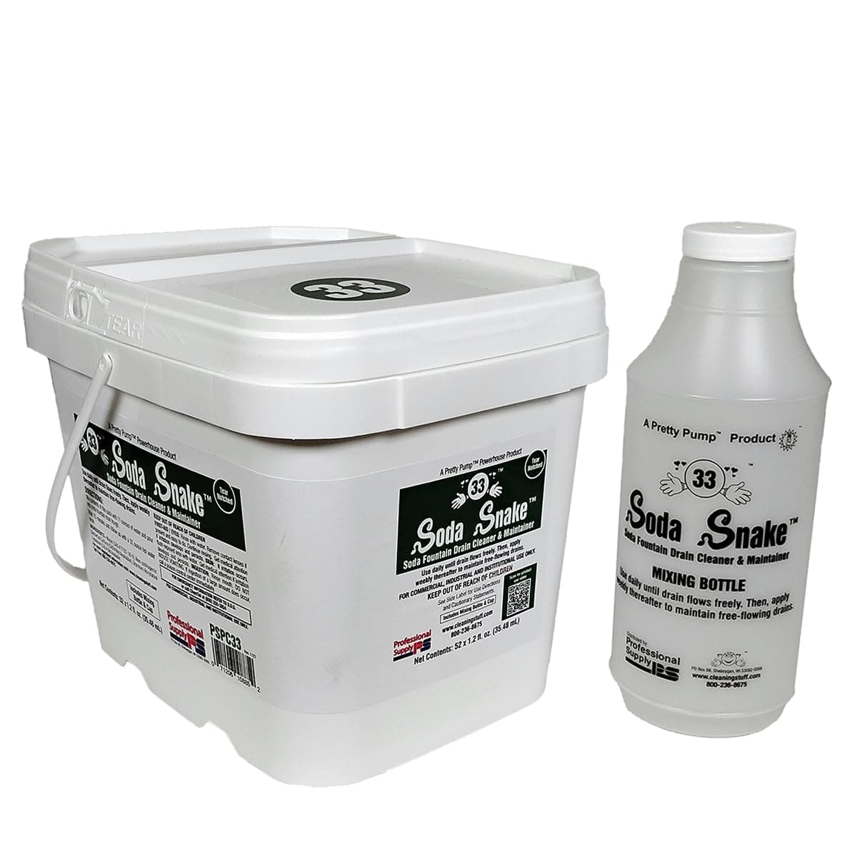 Soda Snake #33 Soda Fountain Drain Cleaner & Maintainer,Portion Control,52-1.2oz pkts w/32 oz Bottle PSPC33