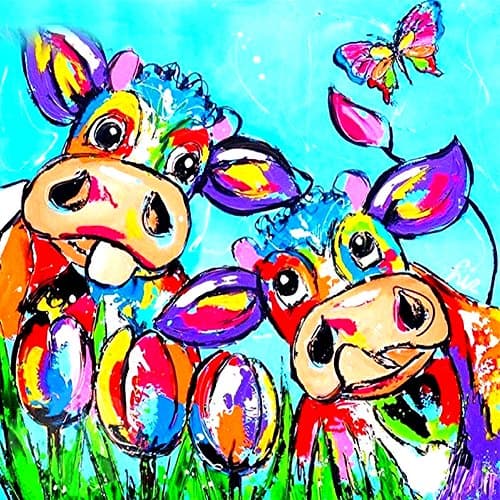DIY 5D Diamond Painting by Number Kits, Crystal Rhinestone Diamond Embroidery Paintings Pictures Arts Craft for Home Wall Decor, Colorful Cow (Two Buffalos, 11.8 x 11.8 in)