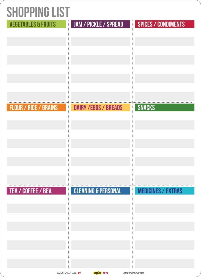 Shopping List (For Indian Lifestyle)