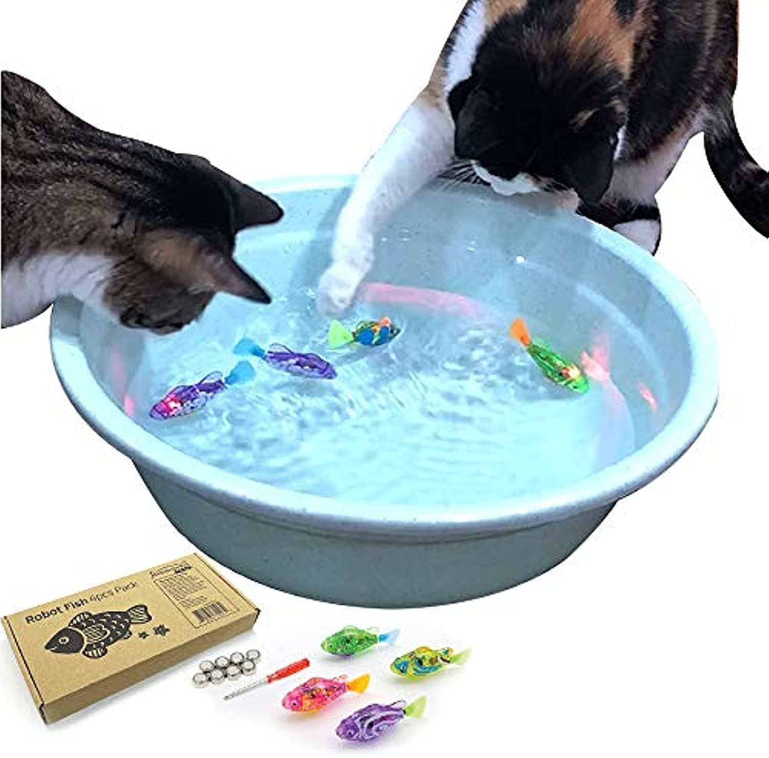 BlackHole Litter Mat Interactive Swimming Robot Fish Toy for Cat with LED Light (4 Pieces)