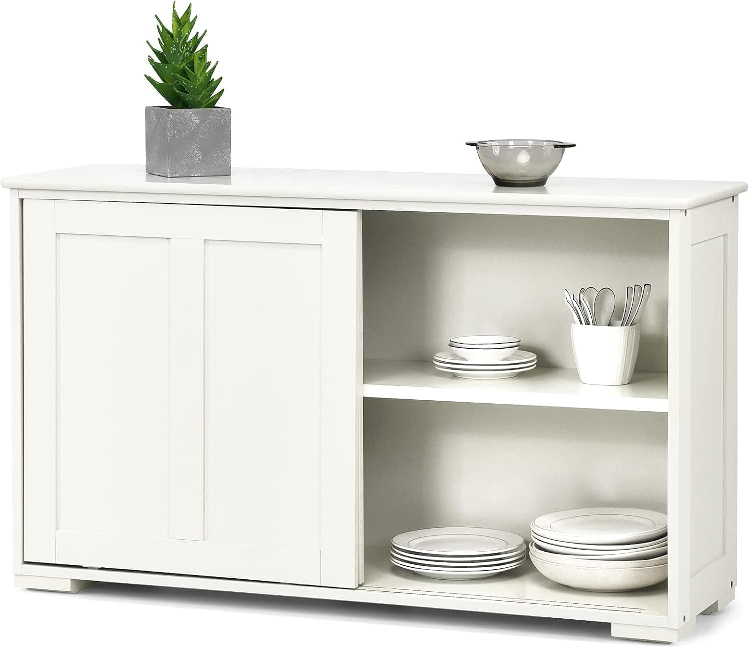 NAFORT Wooden Buffet Cabinet Sideboard with Sliding Doors, Kitchen Storage Console Table, Accent Coffee Bar with Adjustable Shelf for Living Room, Dining Room (White, 13" D x 42" W x 23.5" H)