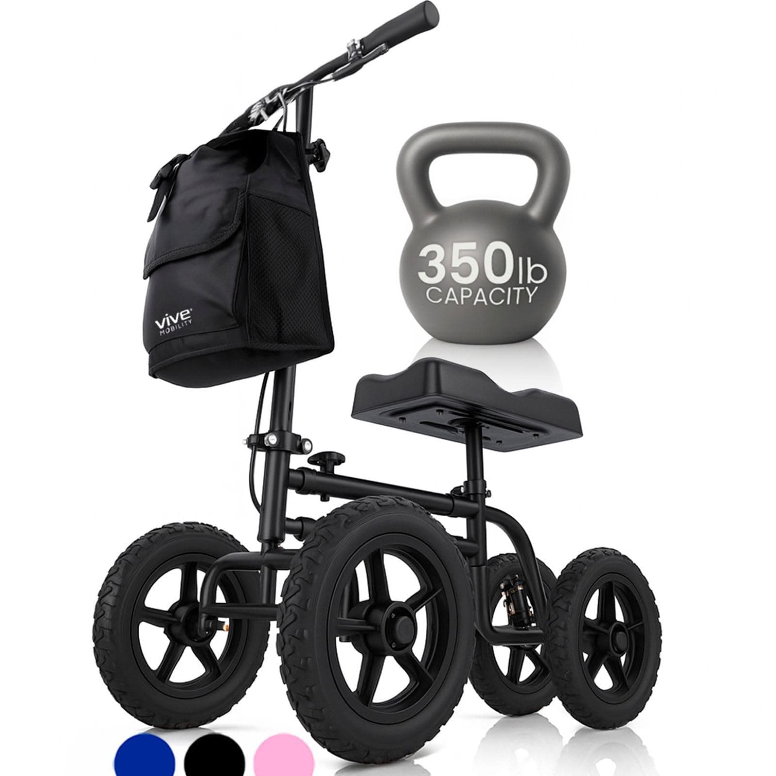 Vive Mobility All Terrain Knee Scooter Walker for Foot Injuries - Adult Broken Leg Crutch Cart Roller for Surgery, Broken Foot, Ankle Injury - Kneeling Rolling Steerable Seated Wheel Scooter Aid