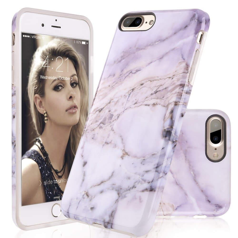 Marble iPhone 7 8 Plus Case Protective Pink Marble Pattern Design AOODOO TPU Soft Rubber Silicone Clear Bumper Glossy Cover(5.5 Inch)