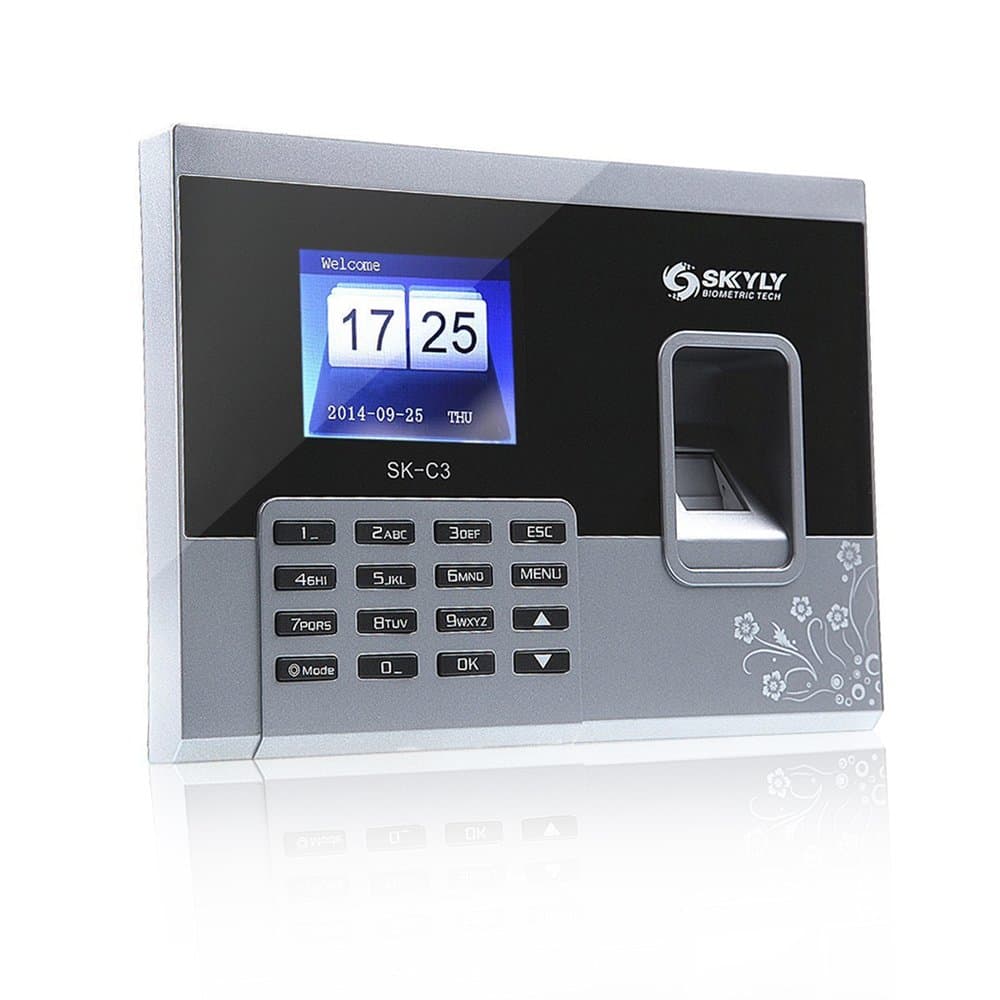 Skyly SK-C3 HD 3-Inch TFT,Biometric Fingerprint Time Pin Attendance Recorder,Time Clock (Support USB Drive to Download Data+ USB Drive Export Attendance Report Without Software+ Record Capacity:150000+Fingerprint Capacity:600)