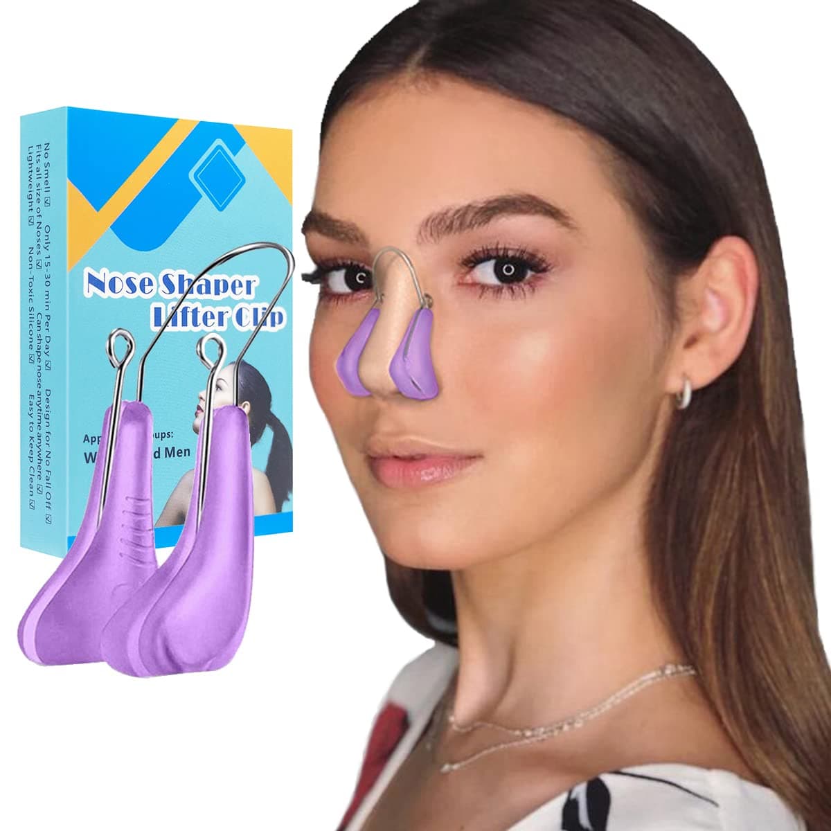 Quecc Manual Nose Shaper Clip, Pain-Free Nose Bridge Straightener Corrector, Soft Silicone Nose Slimming Rhinoplasty Device Nose Hair Trimmer Up Lifting Clips Tool(Unisex) (Purple)