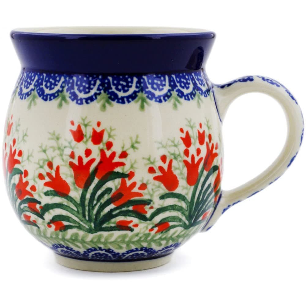 Polish Pottery Mug - 11 oz. Bubble - Crimson Bells
