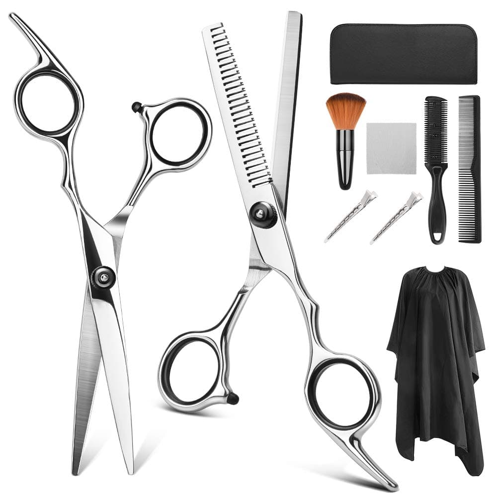 Hair Cutting Scissors Set, YBLNTEK 9 Pcs Professional Hairdressing Scissors Barber Thinning Scissors Hair Cutting Shears Kit for Barber Salon and Home (Black)