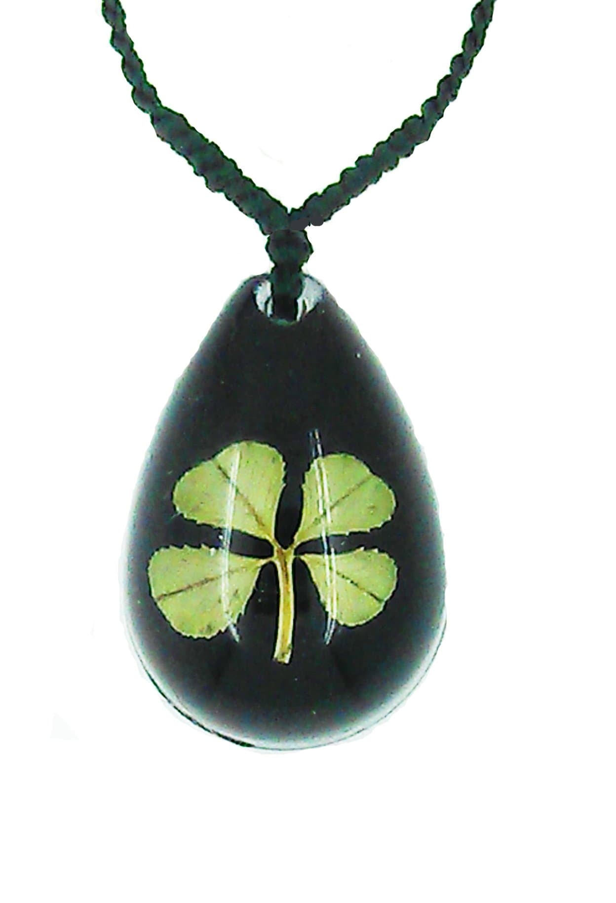 Celtic Lucky Real 4 Four Leaf Clover Good Luck Black Pendant Necklace with Gift Box & Guarantee