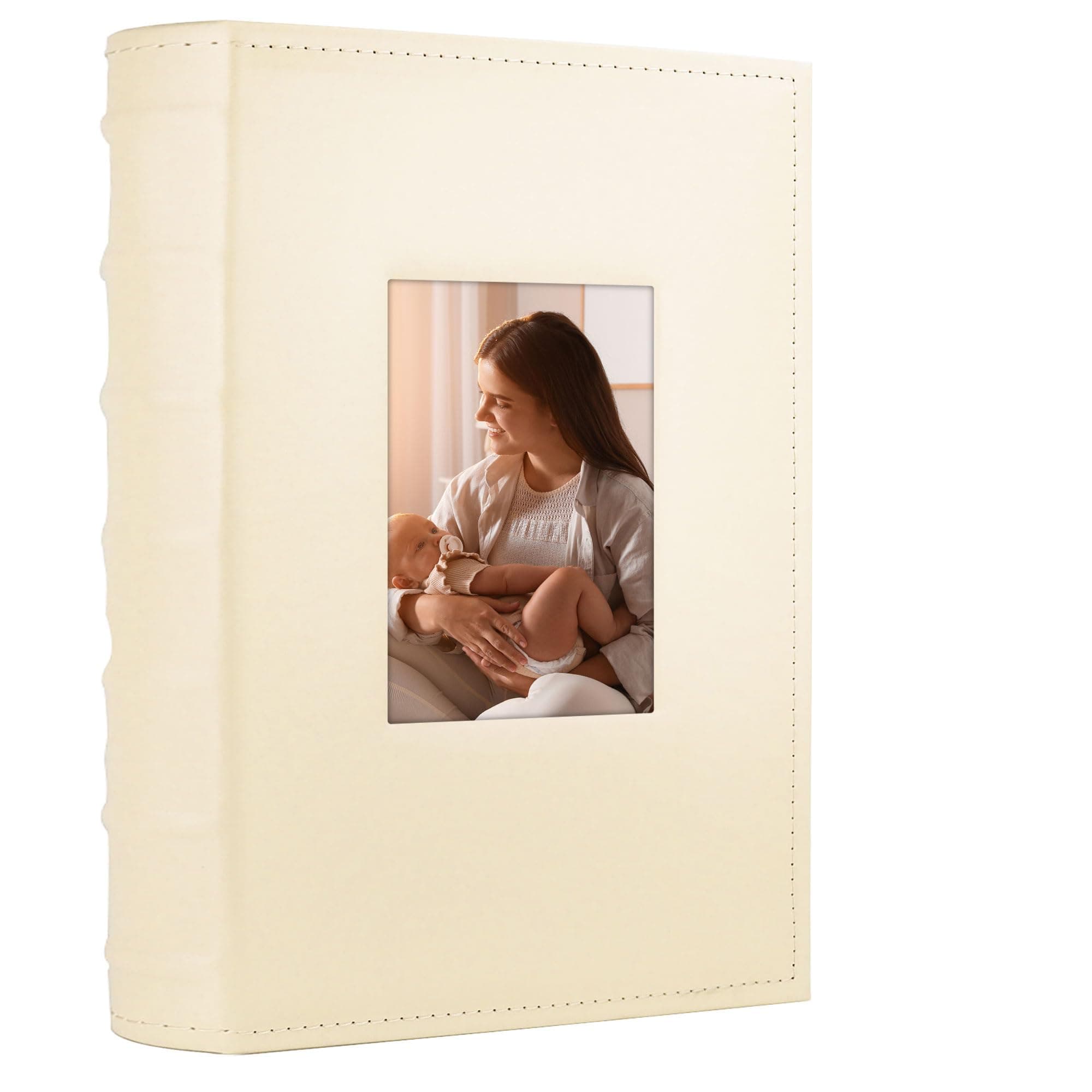 Photo Album 4x6 300 Photos with Memo Area Leather Cover Large Capacity Slip-in Pictures Book for Wedding Baby Vacation, White