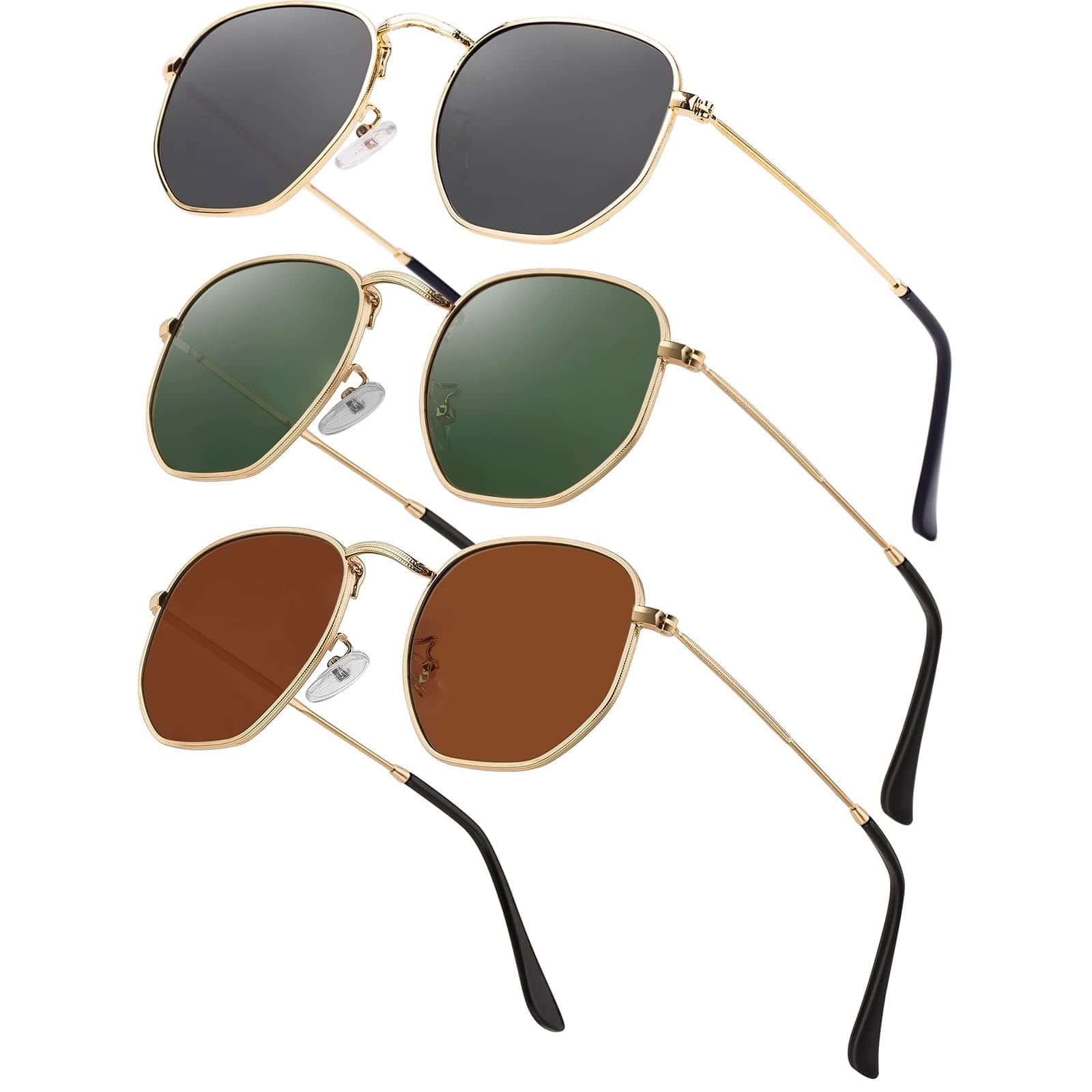 Hipster Hexagonal Polarized Sunglasses Men Women Geometric Square Small Vintage Metal Frame Retro Shade Glasses