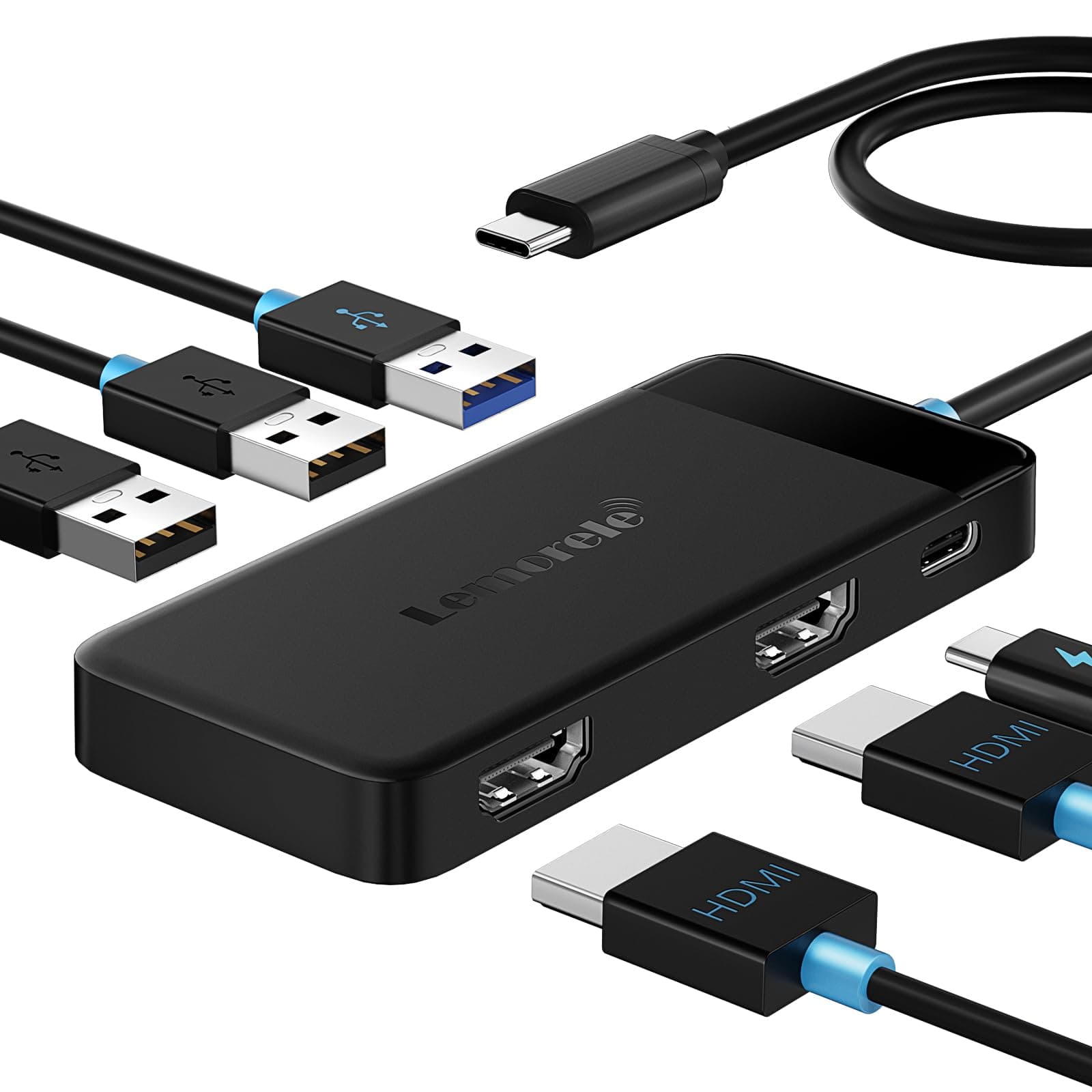 – Lemorele 6 in 1 Docking Station Dual Monitor - USB C Hub w/ 4K HDMI*2, 5Gbps USB 3.0 * 3, USB C PD 100W Fast Charging - Plug and Play for Laptop Dell Lenovo HP MacBook Surface