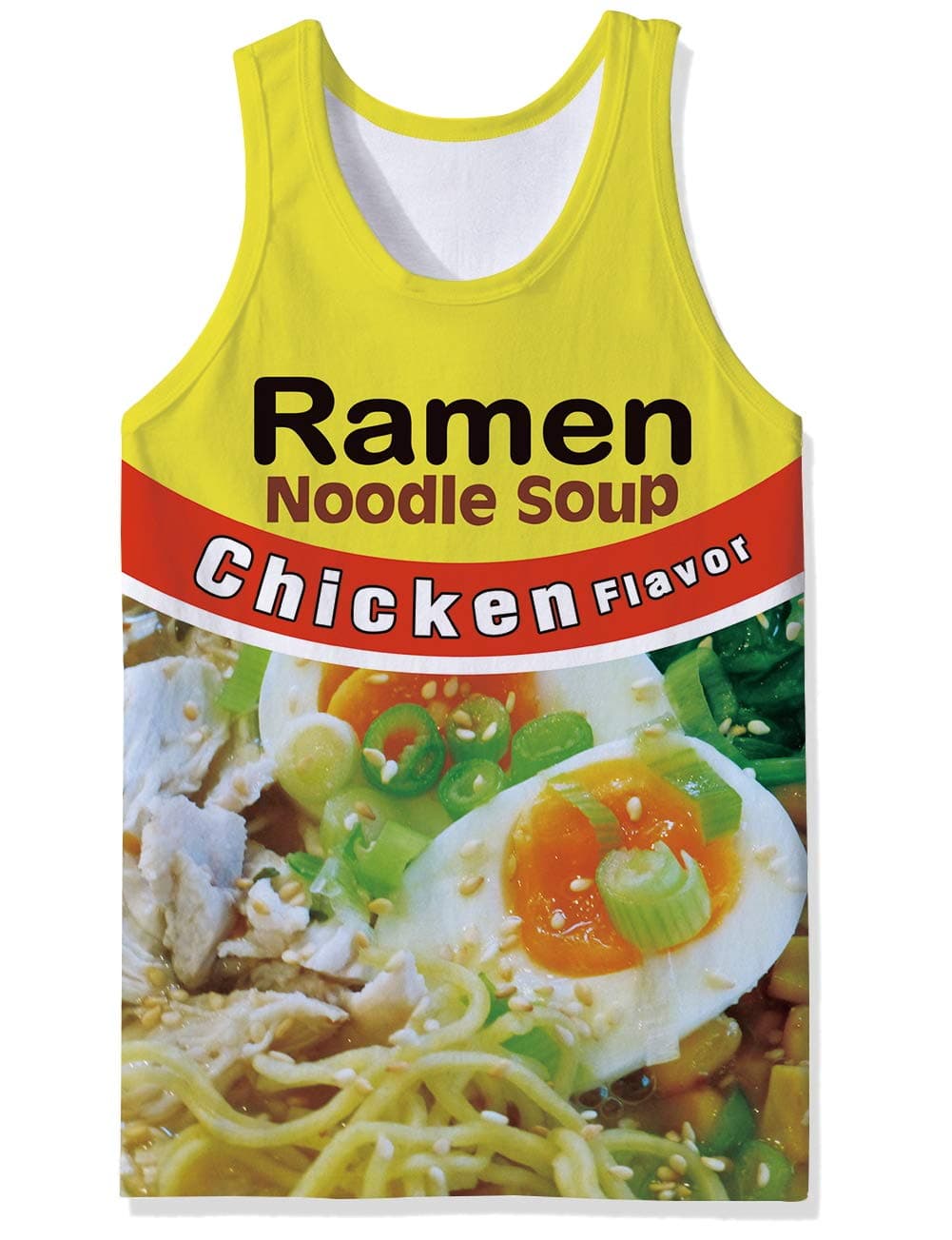 Men's Tank Tops Workout Sleeveless Tee 3D Lifelike Funny Chicken Ramen Noodle Soup Printed Fitness Vest Athletic Training Undershirts Red Yellow
