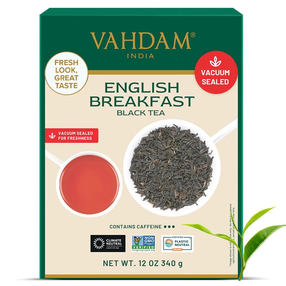 VAHDAM, Original English Breakfast Black Tea Leaves 340g (170+ Cups) Non GMO, Gluten Free | Strong, Robust & Aromatic Loose Leaf Tea | Unblended Single Origin Loose Leaf | Vacuum Sealed Pack