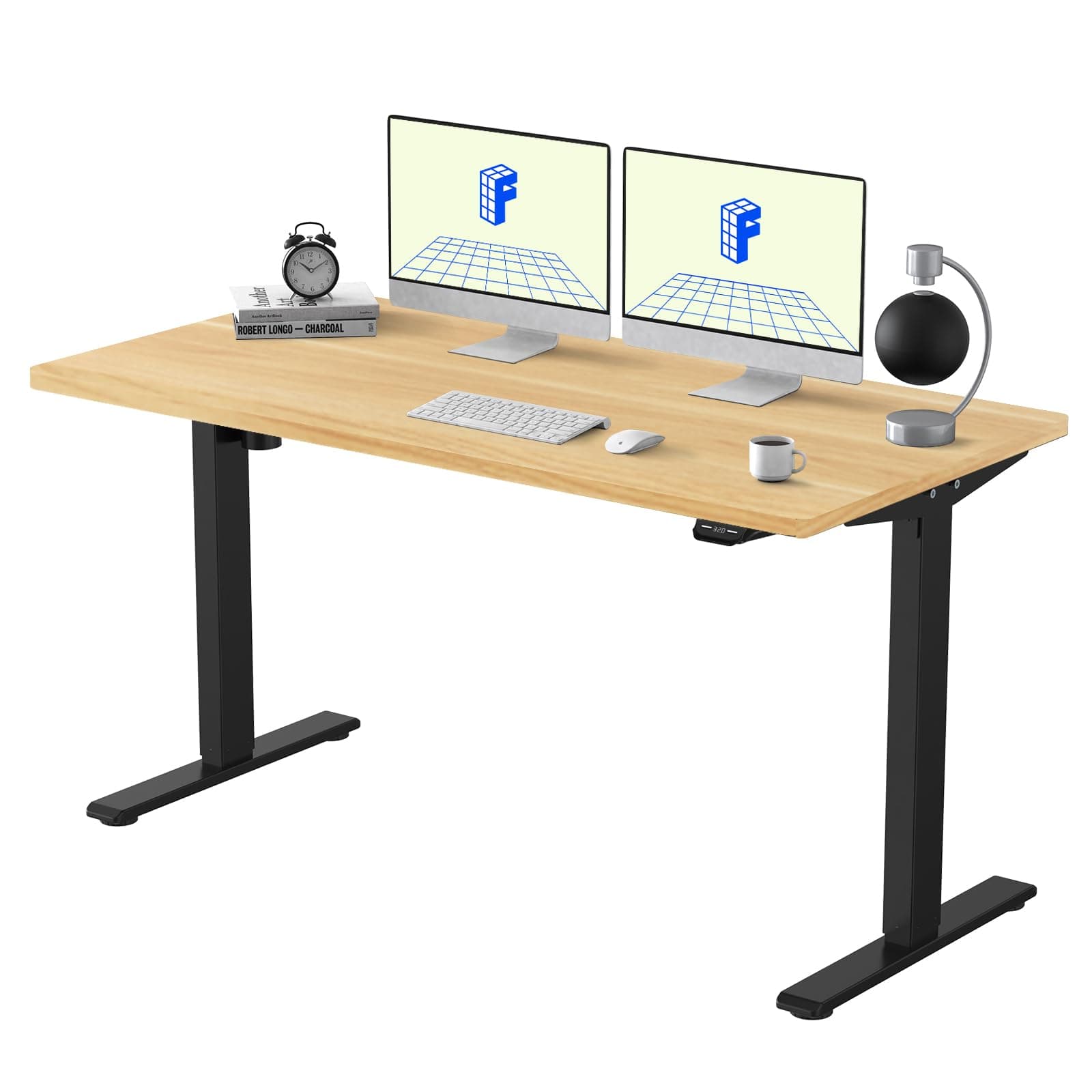 FLEXISPOT55 x 28 Inches Electric Stand Up Desk Workstation, Whole-Piece Desk Board Home Office Computer Standing Table Height Adjustable Desk (E1 Classic Black Frame + 55" Maple Top)