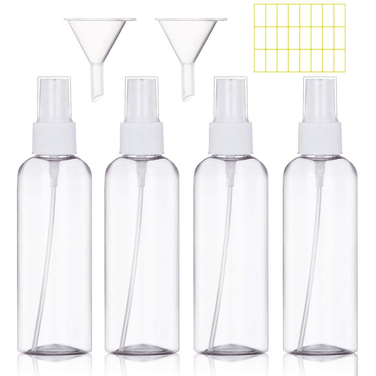 MELLIEX Spray Bottle Empty Plastic Transparent Fine Mist Travel Atomiser Spray Bottles Set (4 * 100ml,White)
