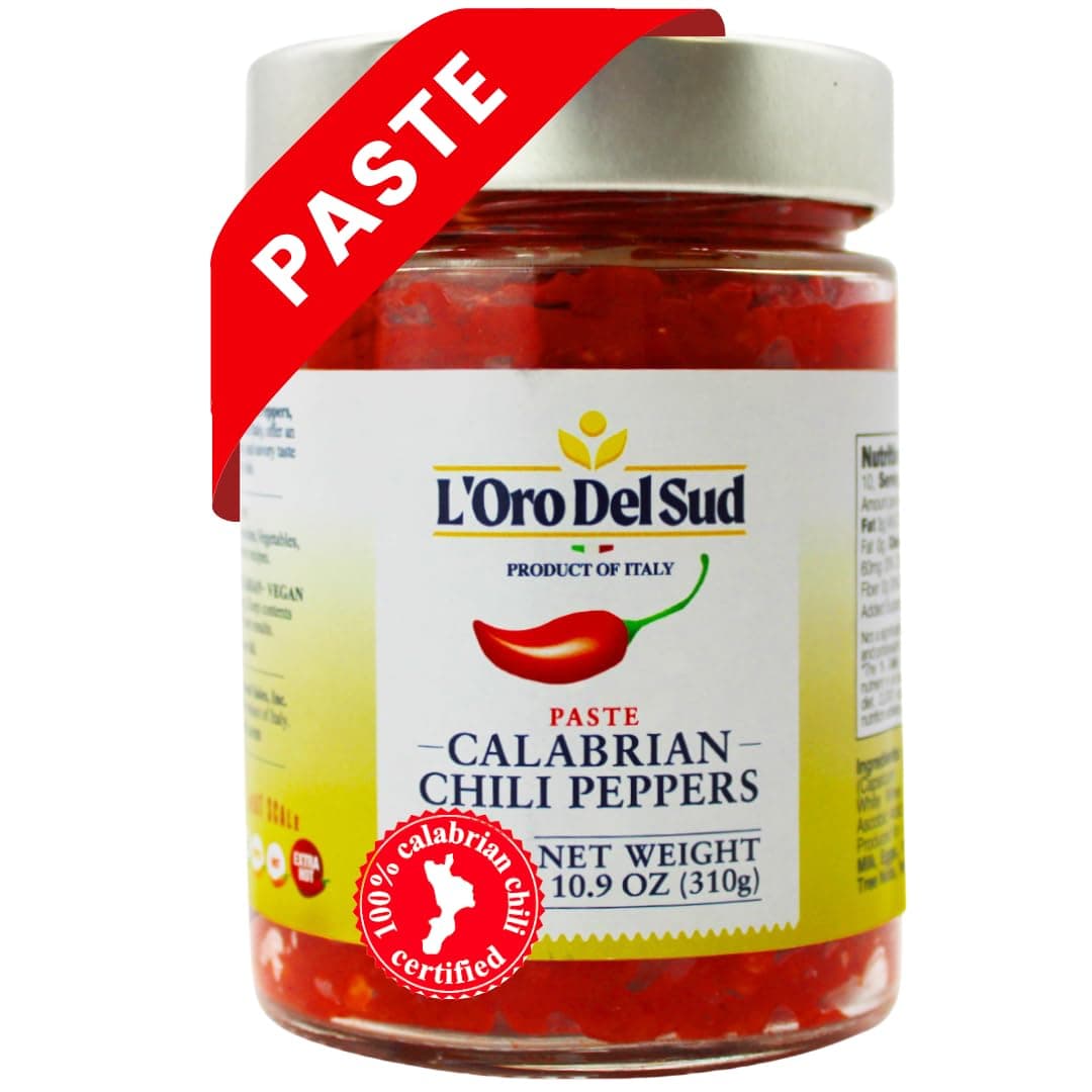 L'Oro Del Sud - Calabrian Chili Pepper Paste, Mild Spice, No Seeds, Certified, Peppers are Grown in Calabria, Calabiran Chili Pate, Mild Chilies, Peperoncini Calabrese, Product of Italy, 10.9 oz
