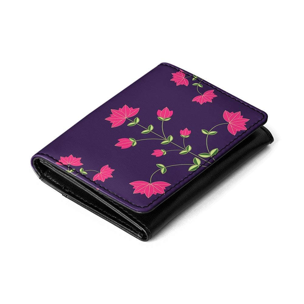 Violet Symmetry Women's Flip Top Card Wallet | Made with Vegan Leather Material | Carefully Handcrafted | Holds up to 5 Cards | Slim and Easy to Fit in Pocket | Safety with Button Closure | Sufficient Space to Keep Cash and Coins
