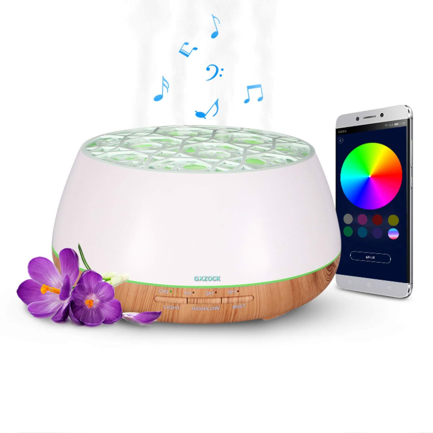 GXZOCK Aromatherapy Essential Oil Diffuser with Bluetooth Speaker, 400ml ultrasonic Aroma Diffuser,8 Colors LED Lights Auto Shut-Off,Cool Mist Ultrasonic Humidifier,for Office Home Baby Bedroom Yoga