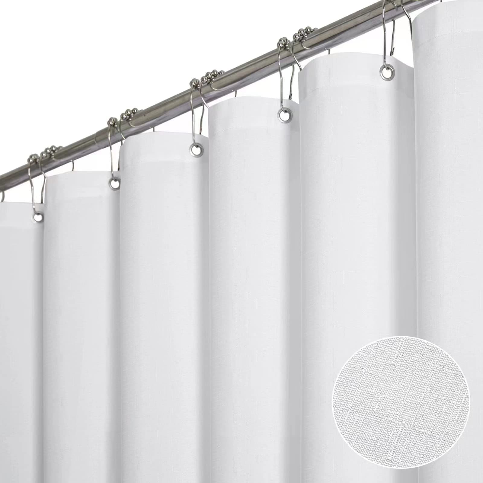 BTTN Fabric Shower Curtain, Linen Textured Heavy Duty Polyester Cloth Shower Curtain Set with Plastic Hooks, White, 54" W x 78" L (Pack of 1)