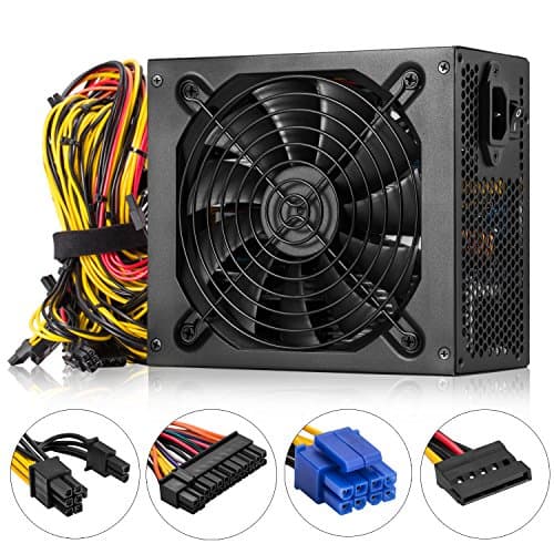 Mining Power Supply,High Efficiency 1600W 90 Plus Computer Power Supply,12V Fully Modular Gold Gaming Mining Machine Power Supply with Auto Fan,Speed Controal,Support 6 Graphic Card RX470/480 RX570/58