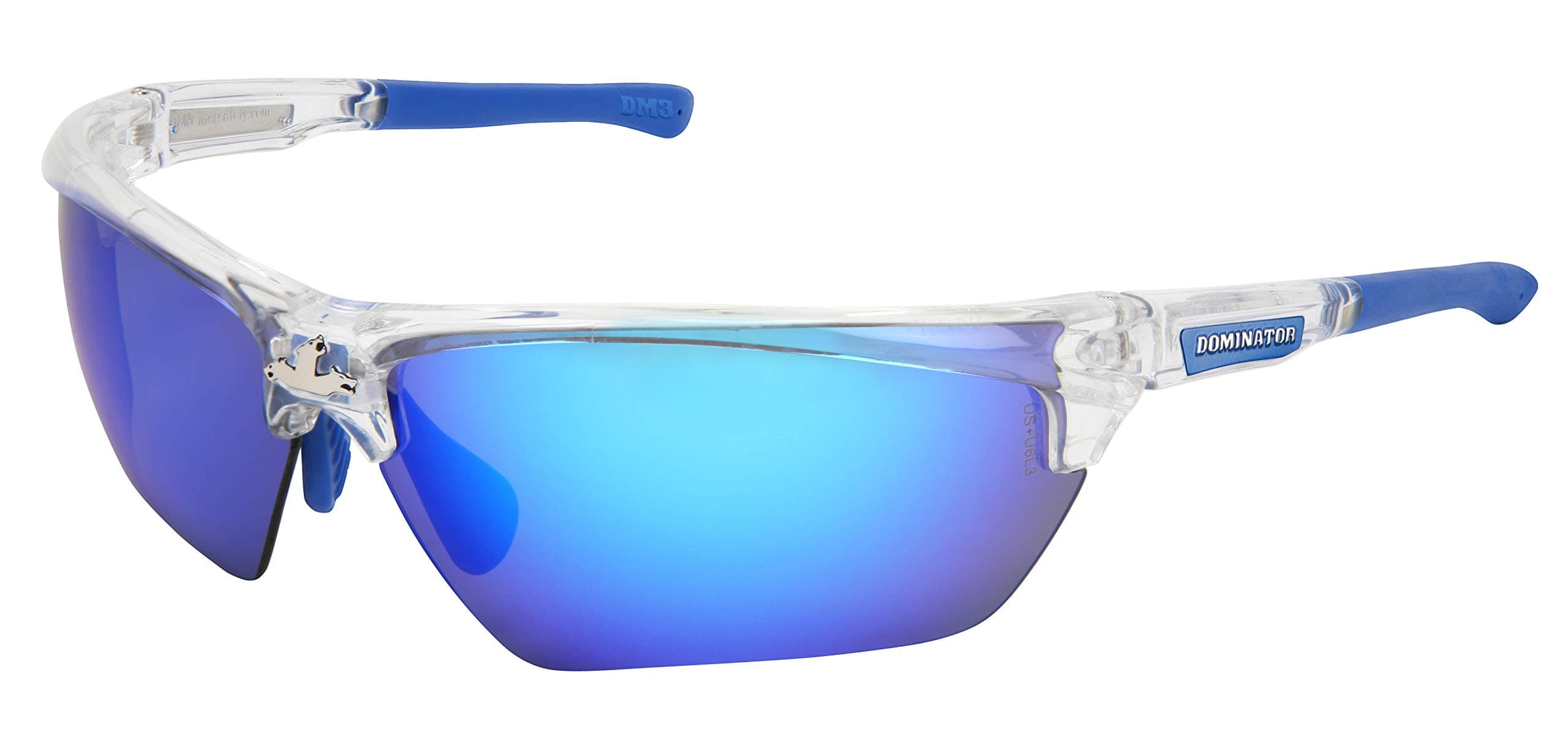 DM1328B Dominator DM3 Safety Glasses with Blue Diamond Mirror and Clear Frame
