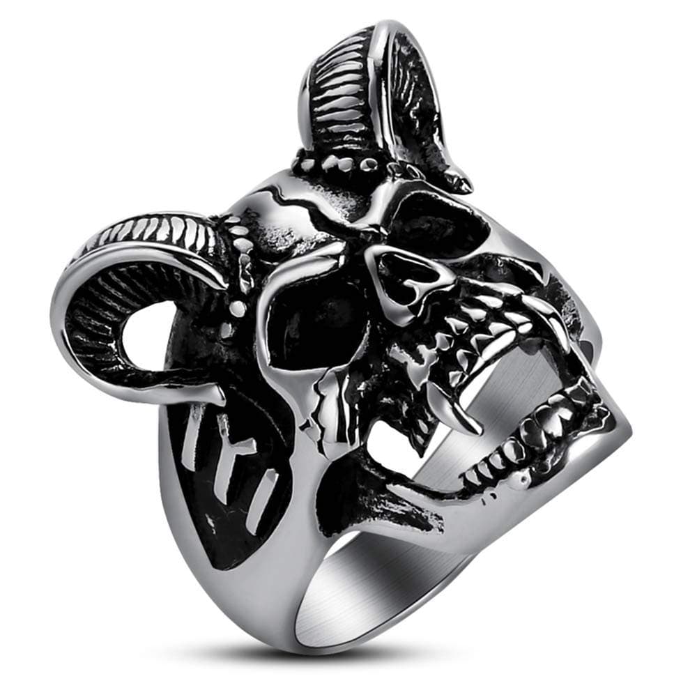 Men's Cool Horn Goat Skull Ring Stainless Steel Motorcycle Biker Zombie Vampire Skull Ring Size 7-13