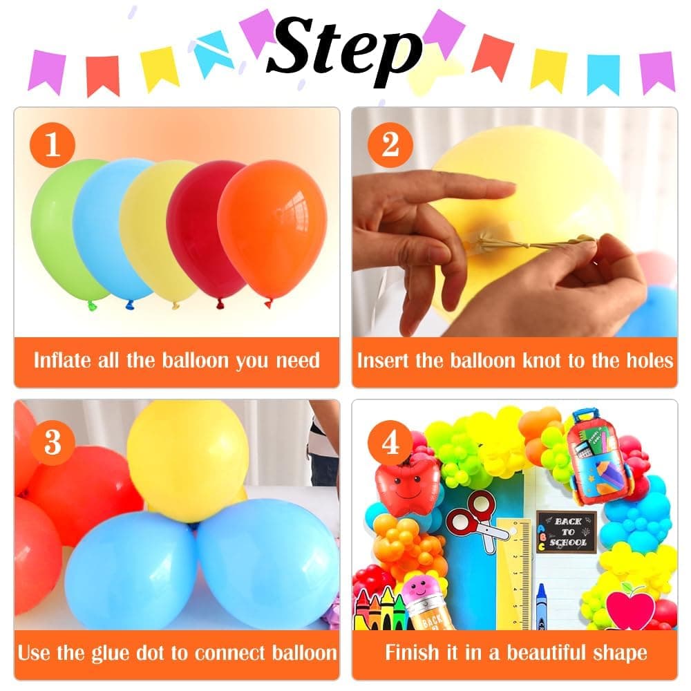158pcs Back to School Balloon Garland Arch Kit, School Bus House Pencil Bag Foil Balloon with Rainbow Balloons for First Day of School Kindergarten Graduation Party Supplies