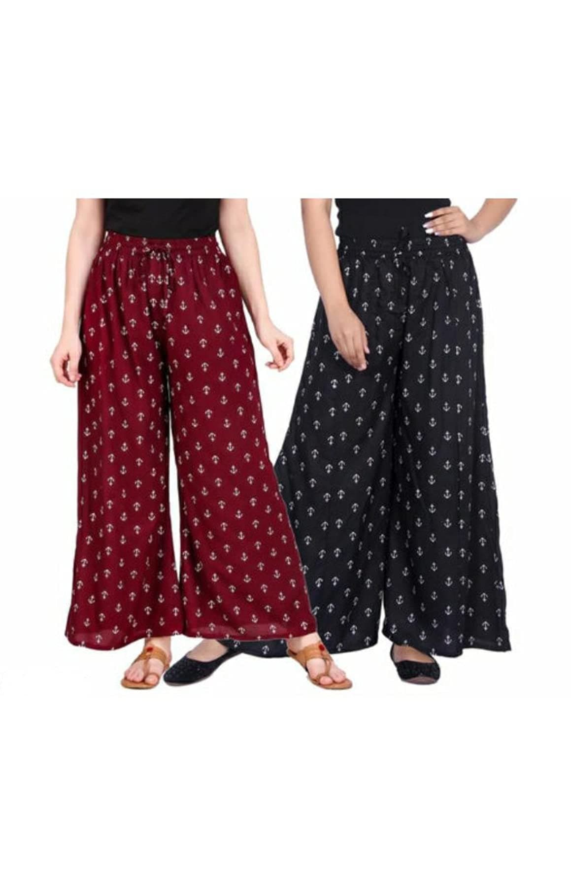 Neelam CreationWomen's Loose Fit Rayon Palazzo Pant (0_Maroon, Black_Free Size)