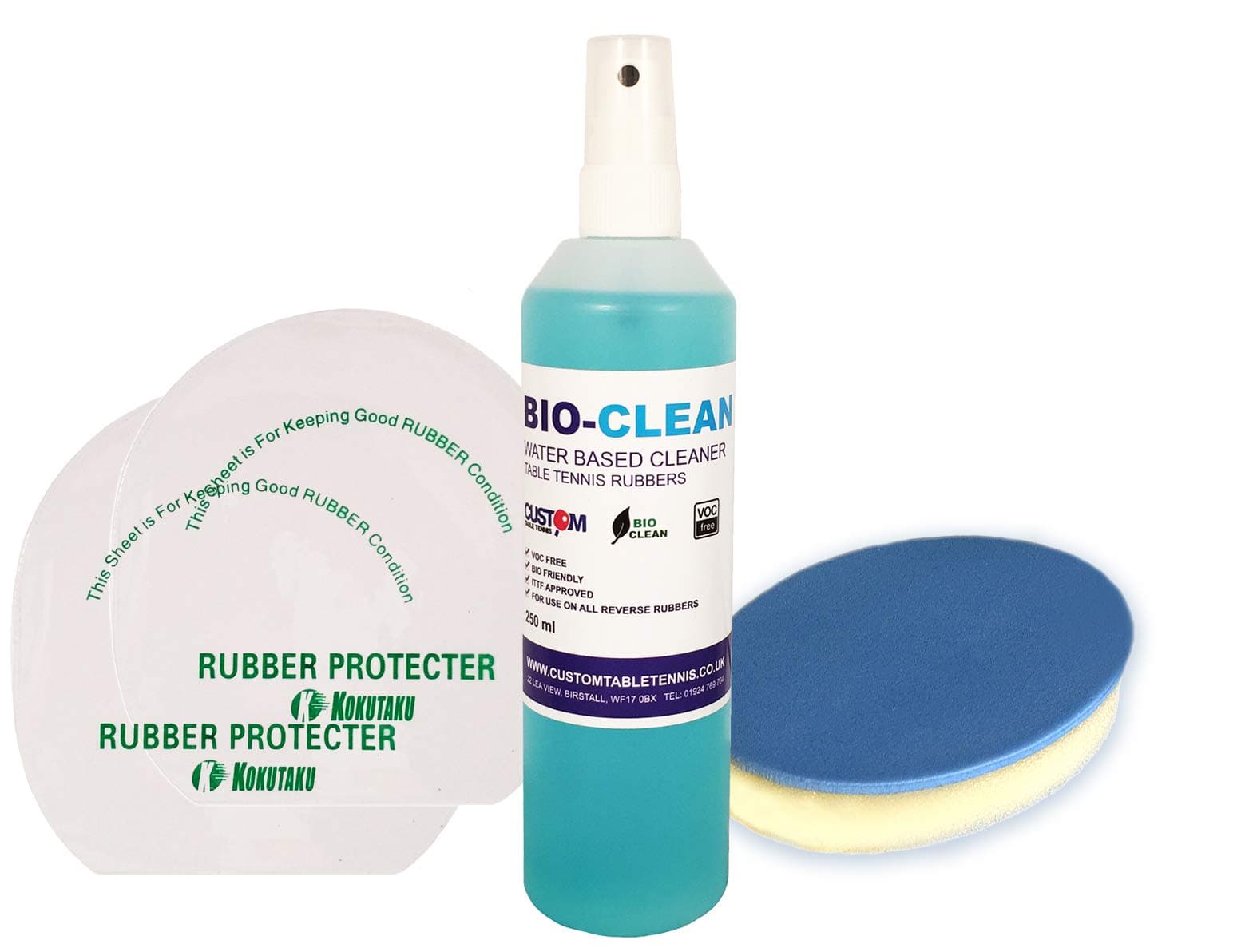 Custom Table Tennis Cleaning Kit - 250ml Spray + Sponge + Protectors