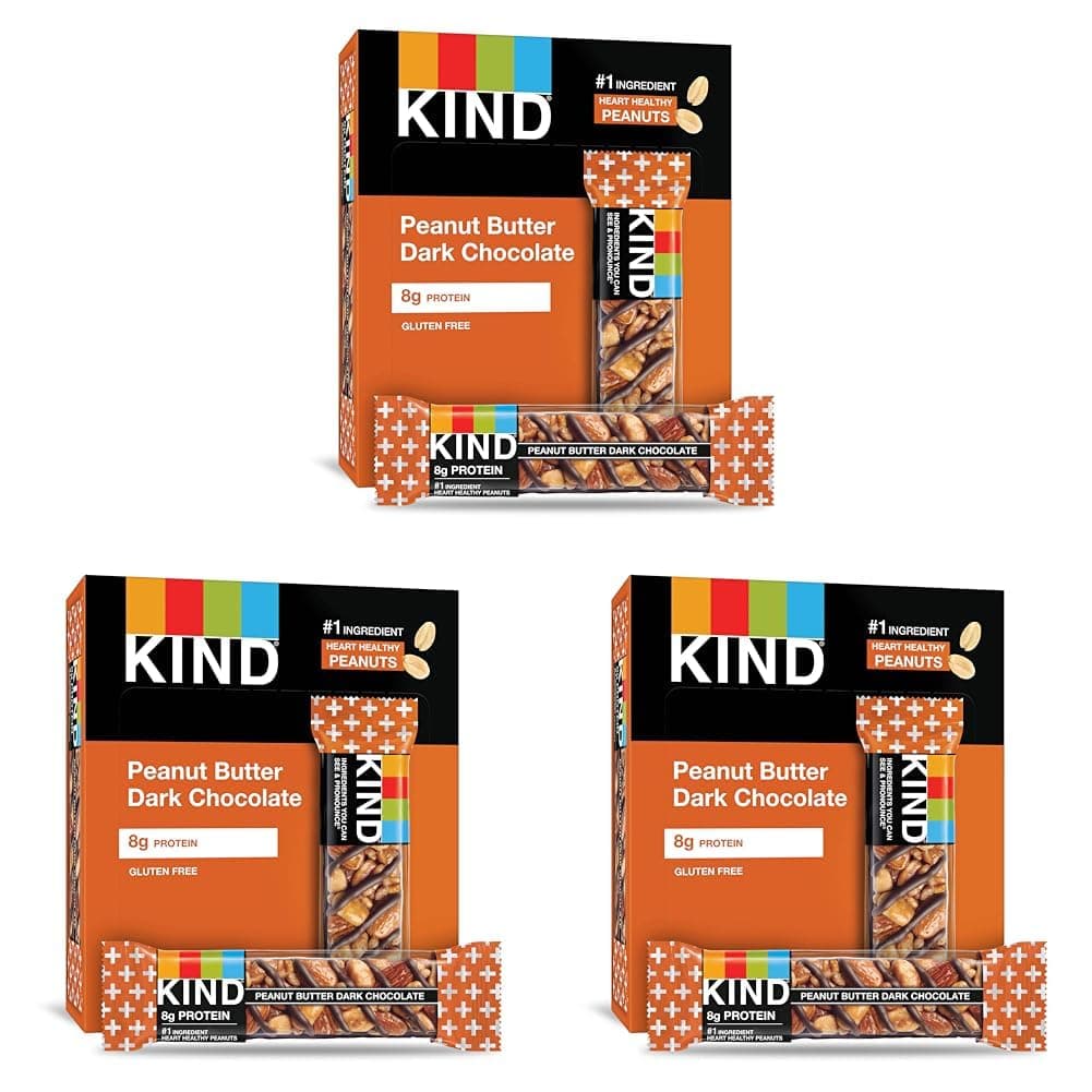 KIND Nut Bars, Peanut Butter Dark Chocolate, Healthy Snacks, Gluten Free, 8g Protein, 6 Count (Pack of 3)