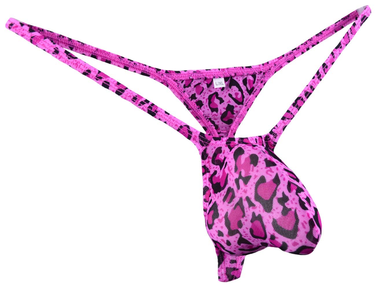 WOSESEMens G-String Bulge Pouch C-Thru Sheer Thongs Leopard WSS38