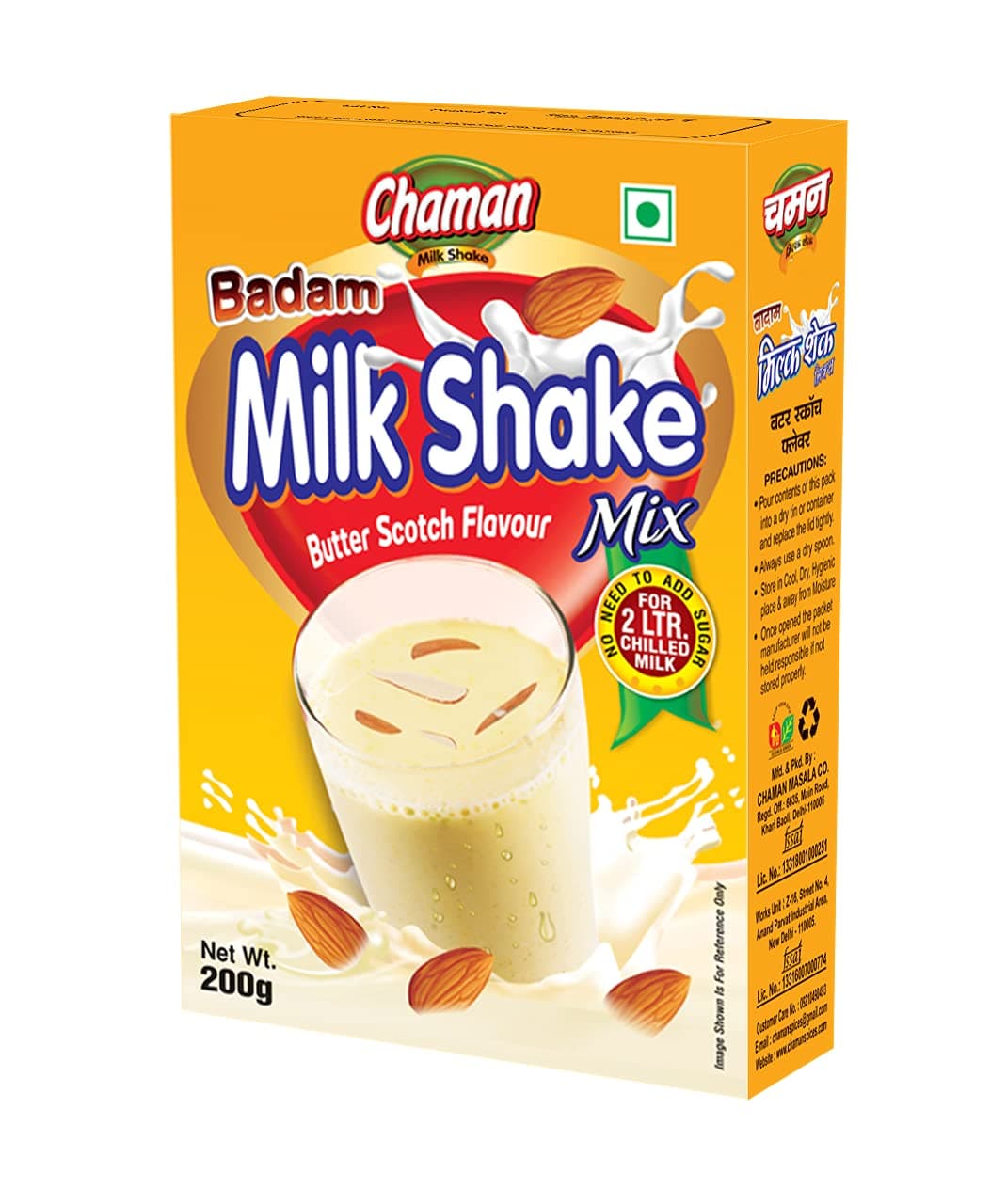 Chaman Butterscotch Milkshake Mix Powder With Badam Bits 200G, Vegetarian