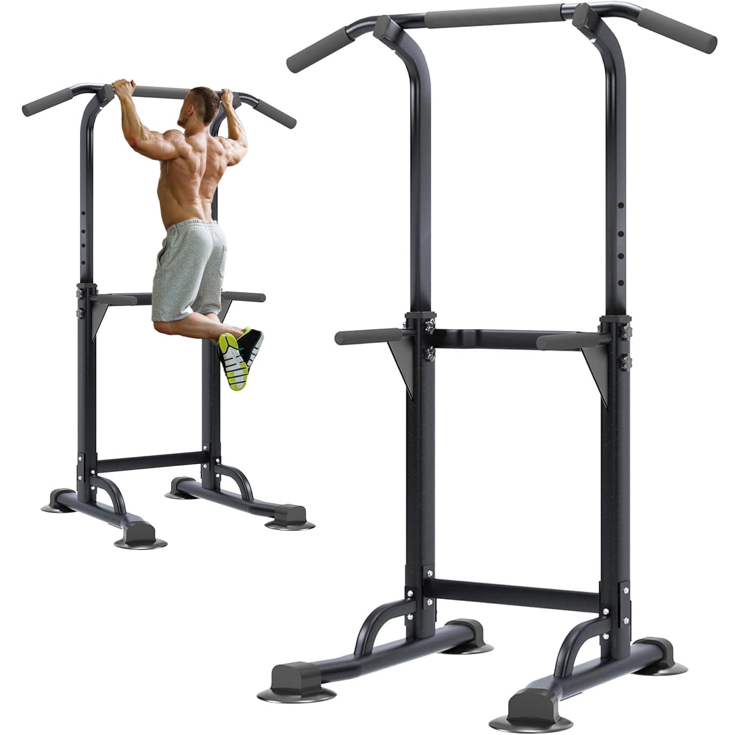 soges Power Tower Pull Up Bar Station, Free Standing Pull Up Rack Dip Station for Home Gym, Height Adjustable Home Strength Training Fitness Workout Equipment