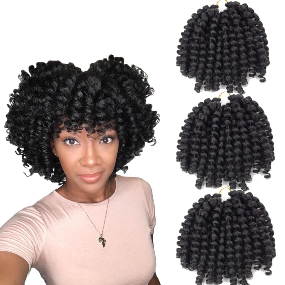 SHAROPUL Crochet Braids Hair 2X Ringlet Jumbo Wand Curl 3pcs/lot 8 inch 20roots Jamaican Coily Curl Twist Senegalese Synthetic Braiding Hair Crochet Extension (1B)