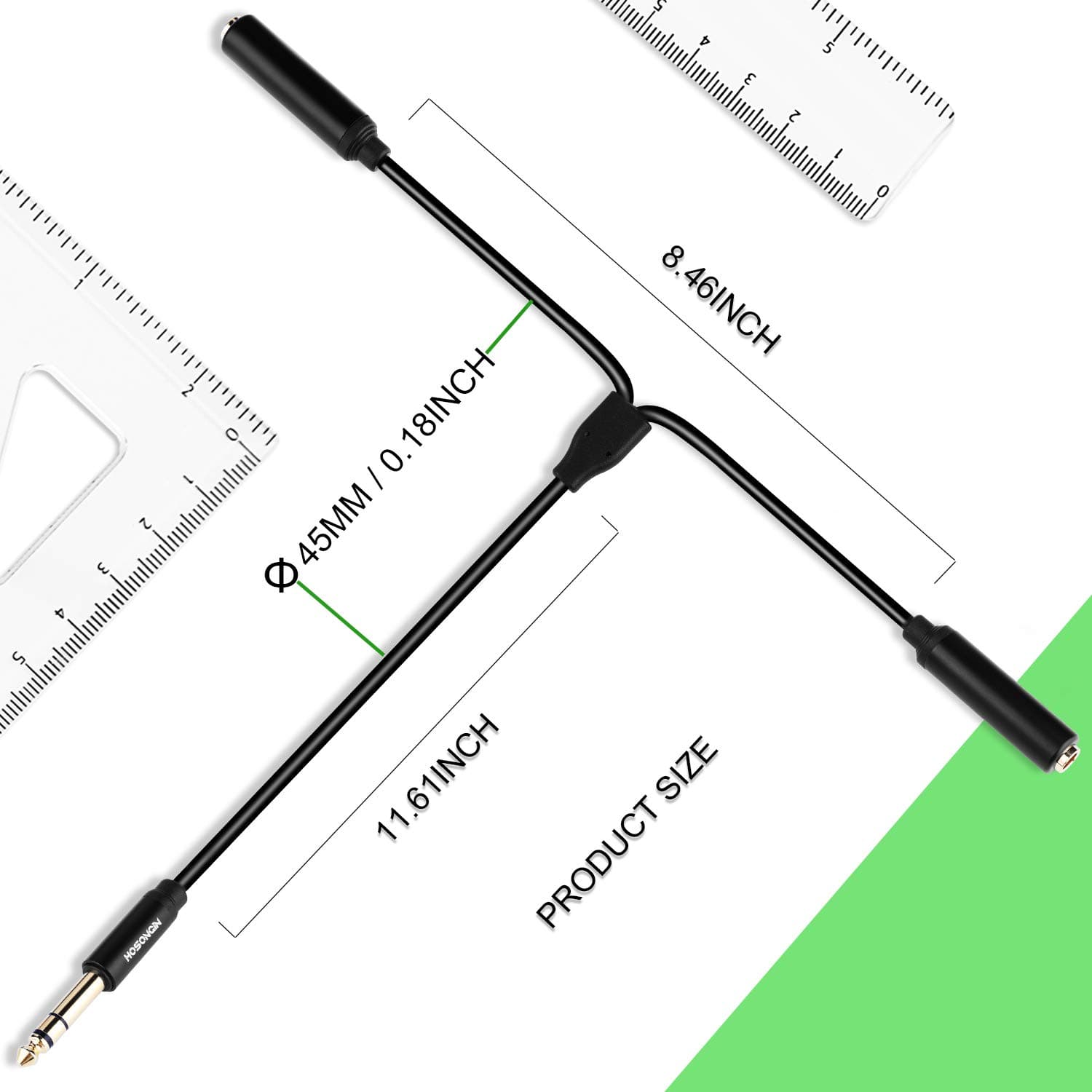 HOSONGIN 1/4 TRS to Dual 1/4 Female Splitter Y Cable, 1/4 Inch 6.35mm Stereo Plug/Male to Dual 1/4 Inch 6.35mm Jack/Female, Black, 1.5Ft