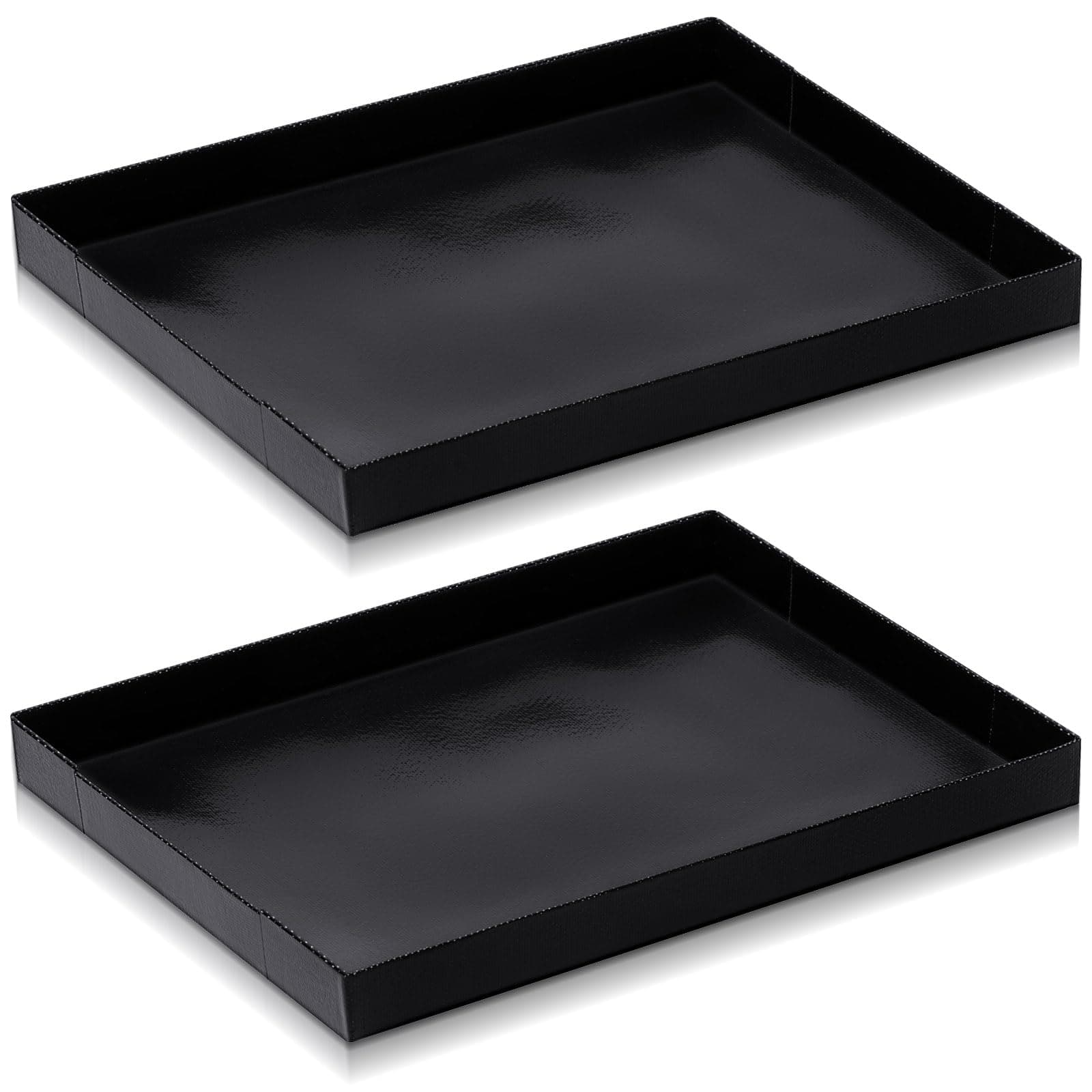 2 Pcs 8.5'' x 11.5'' x 1'' PTFE Solid Oven Basket, Cooking Oven Trays, Non Stick Kitchen Cooking Basket, Black Baking Sheet, Trays for Accessories Chips Chicken Wings Bread Heating