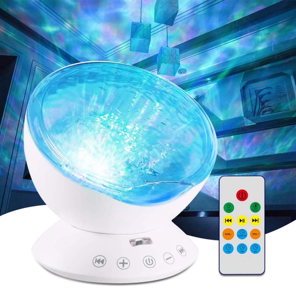 Ocean Wave Projector Remote Control Night Light with Speaker 7 Modes Undersea LED Lamp for Kids Adults