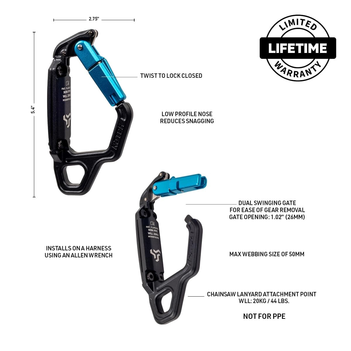 Notch Swinger Tool Carrier Dual-Action Swinging Gate with 1-inch Opening. WLL: 44 lb, Non-PPE (64350)