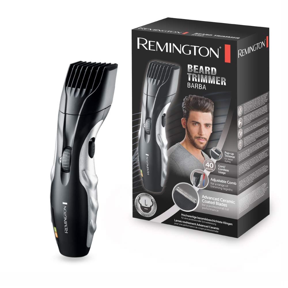 Remington Barba Beard Trimmer (Advanced Ceramic Blades, Pop-up Detail Trimmer, Adjustable Zoom Wheel, 9 Length Settings, Comb Attachment, Cord or Cordless, 40-Minute Runtime) MB320C