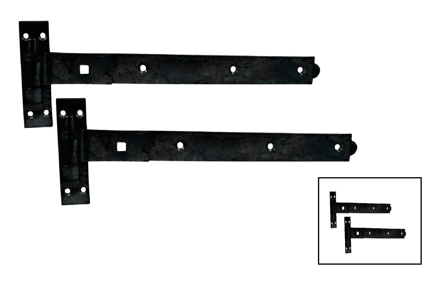 Gate Hinges Straight 450mm 18" Pair Black Heavy Duty Hook and Band Hinge