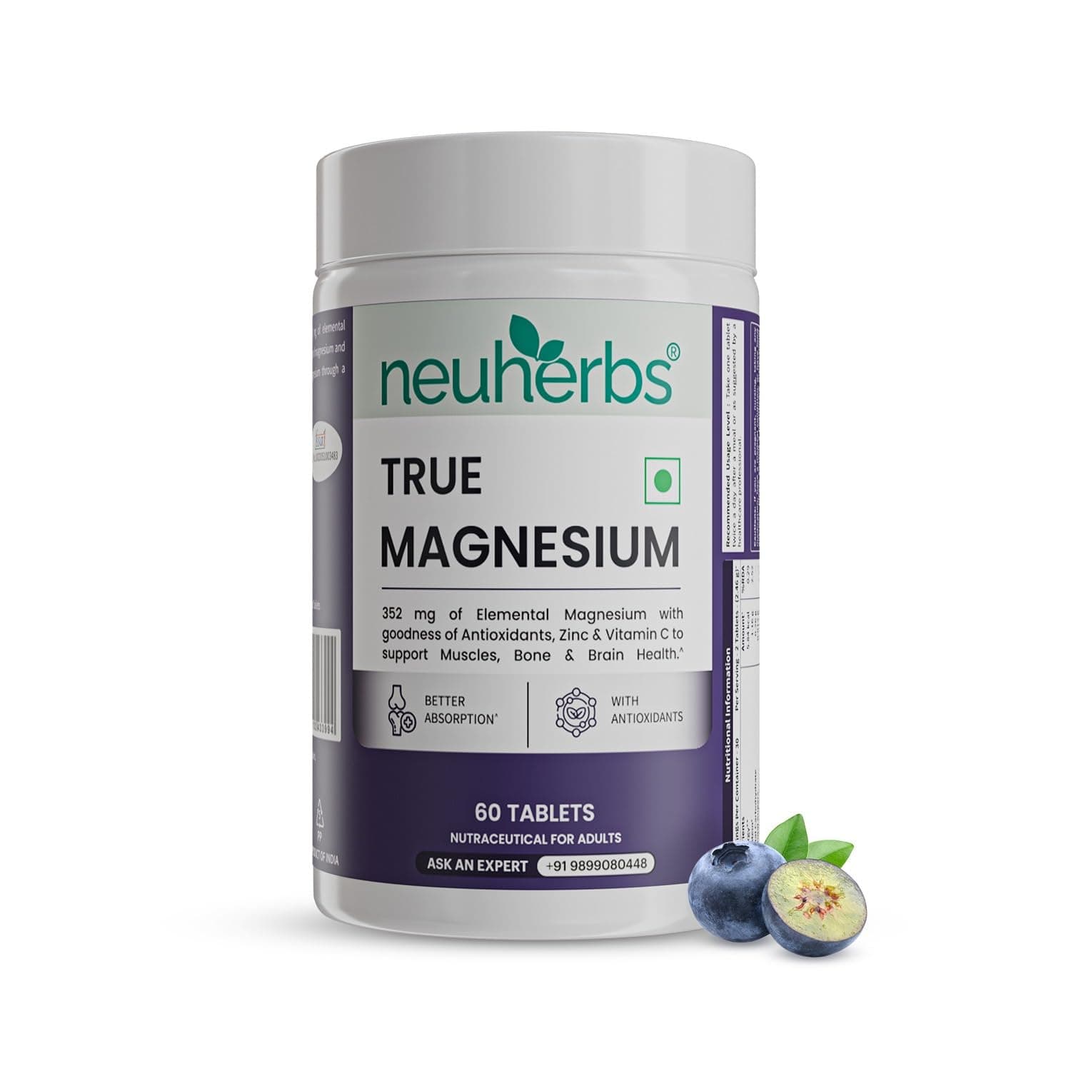 Neuherbs True Magnesium Glycinate Supplement 1600mg - 60 Tablets | Chelated Magnesium Supplement for Men & Women With Antioxidants, Zinc & Vitamin C For Muscle Recovery, Improved Sleep & Joint Health