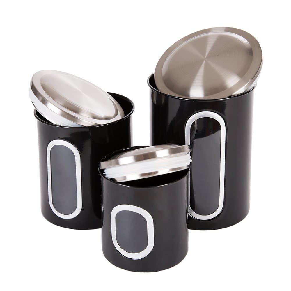 THRICH Airtight Multi-purpose Kitchen Canisters with Fingerprint Resistance Food Grade Stainless Steel Lid, Crystal Clear Visual Window, Set of 3, Sizes Including 1 each 41oz, 85oz, and 129oz (Red)